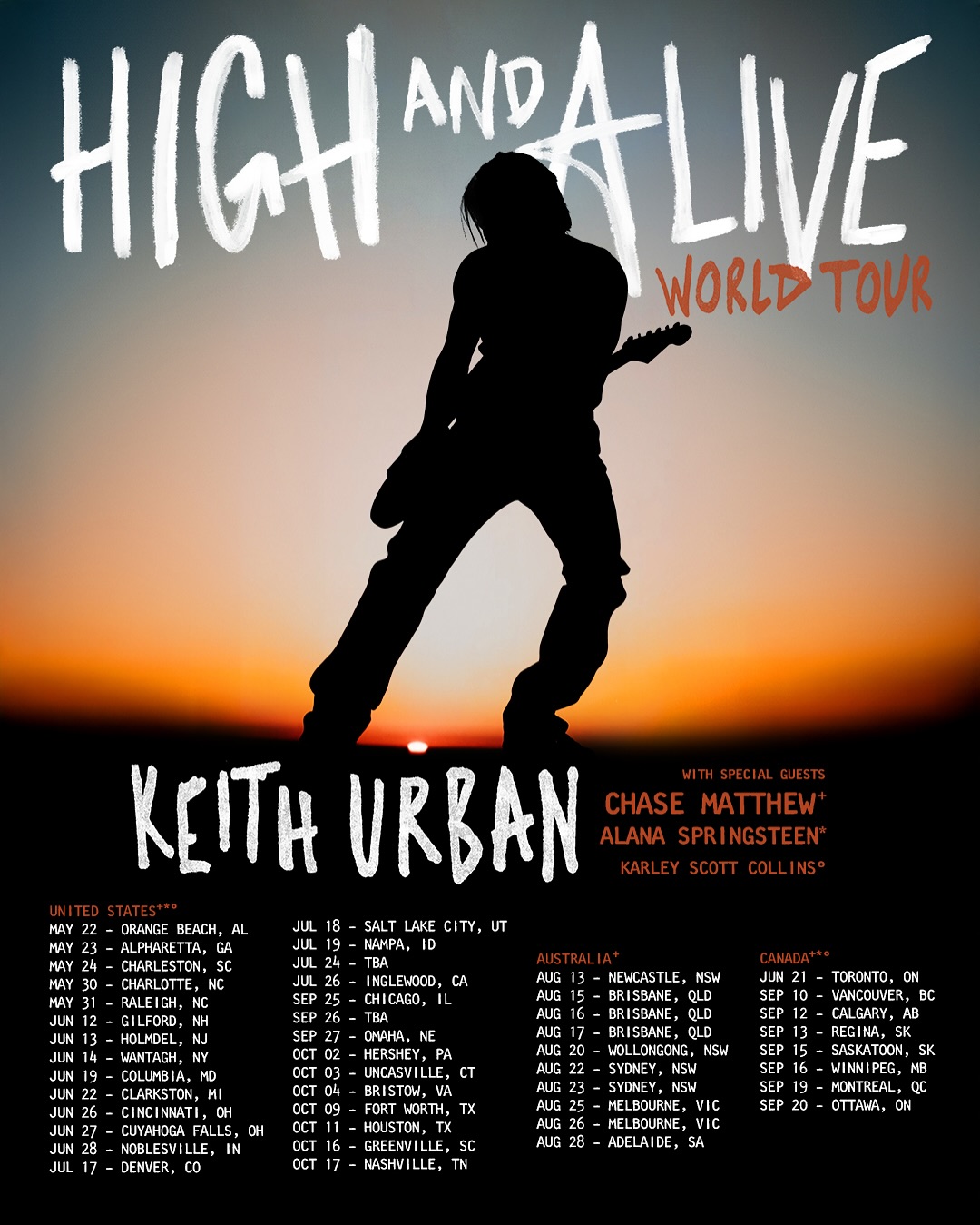 Keith Urban High and Alive World Tour Poster 2025